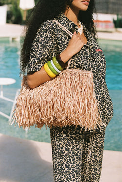 Never gonna give you up - Raffia Bag Beige