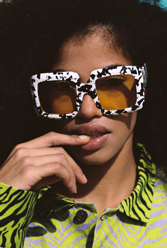 Buy Breaksun Thick Rectangle Sunglasses for Women Men Fashion Chunky Square  Sunnies 90s Retro Shades Small Face Sunglasses, Black/ Marble Pattern Leg/  Purple Lens, MM at Amazon.in